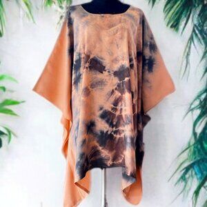 Tan Coral Tie Dyed Dolman Sleeve Cover Up Poncho Top (#46)